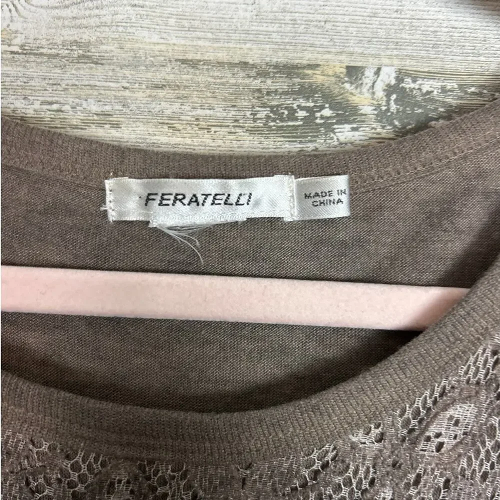 Feratteli Womens Medium Brown Boho Embroidered Lace Cotton Tunic Top - Picture 3 of 5